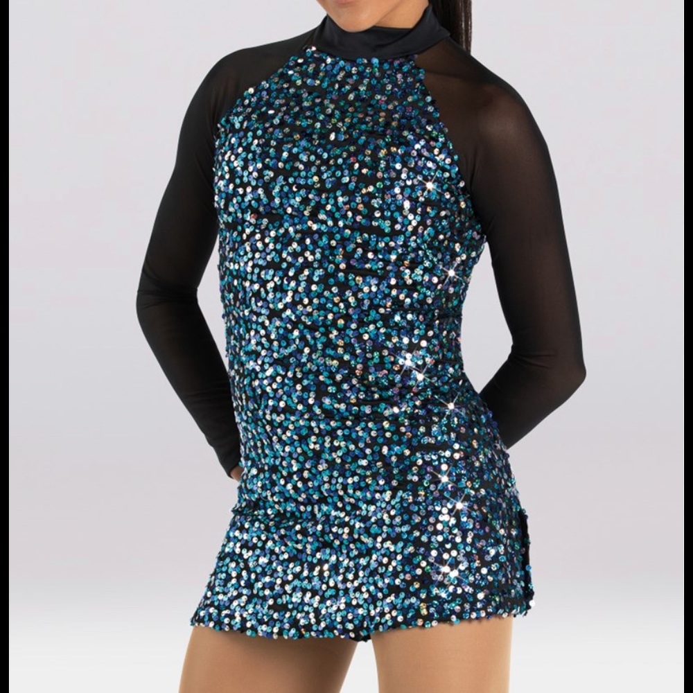 BALERA Razzle Dazzle Sequin Mesh Blue Shift Dress Size Small